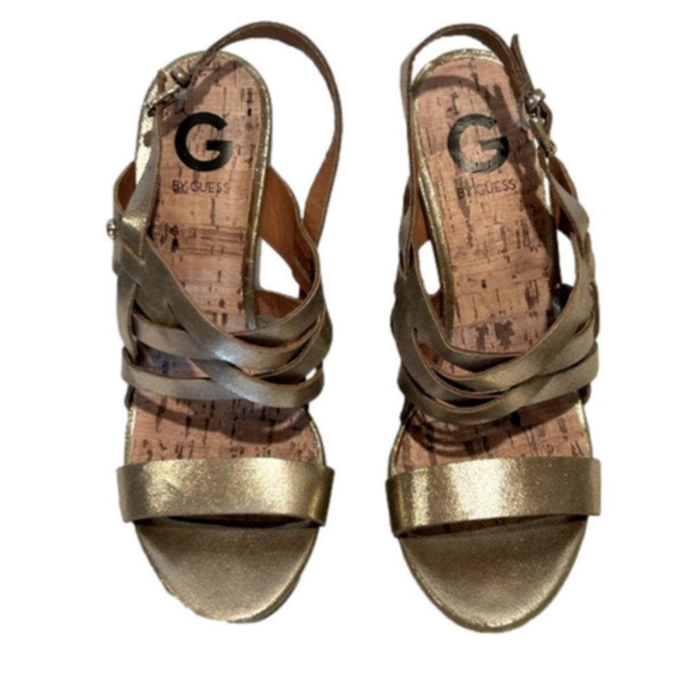 Guess Gold leather platform  Slingback High heel Sandals 8